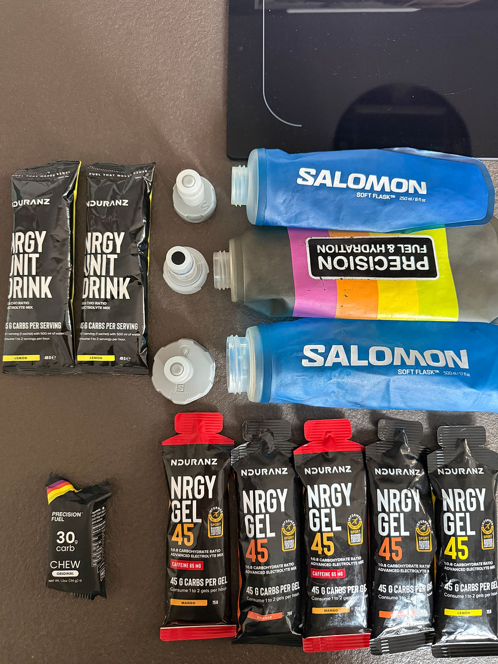 Nutrition course à pied Ironman gels, énergie stratégie ravitaillement triathlon
