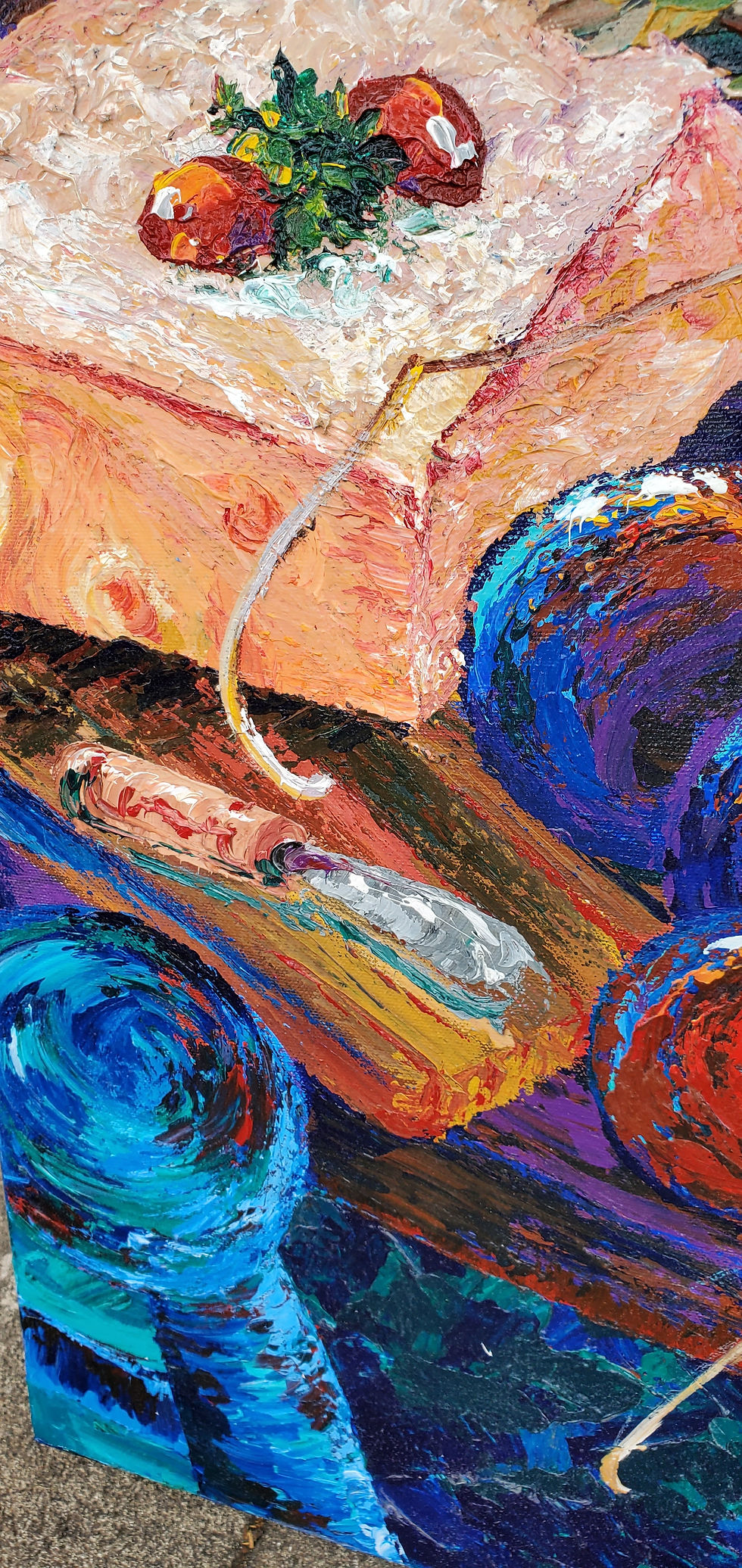 Thumbnail: Carpe Omnia, a wine country picnic painting is vibrant and heavily textured in the style of Van Gogh by Theo