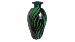 Green and black zebra styled hand blown glass vase.
