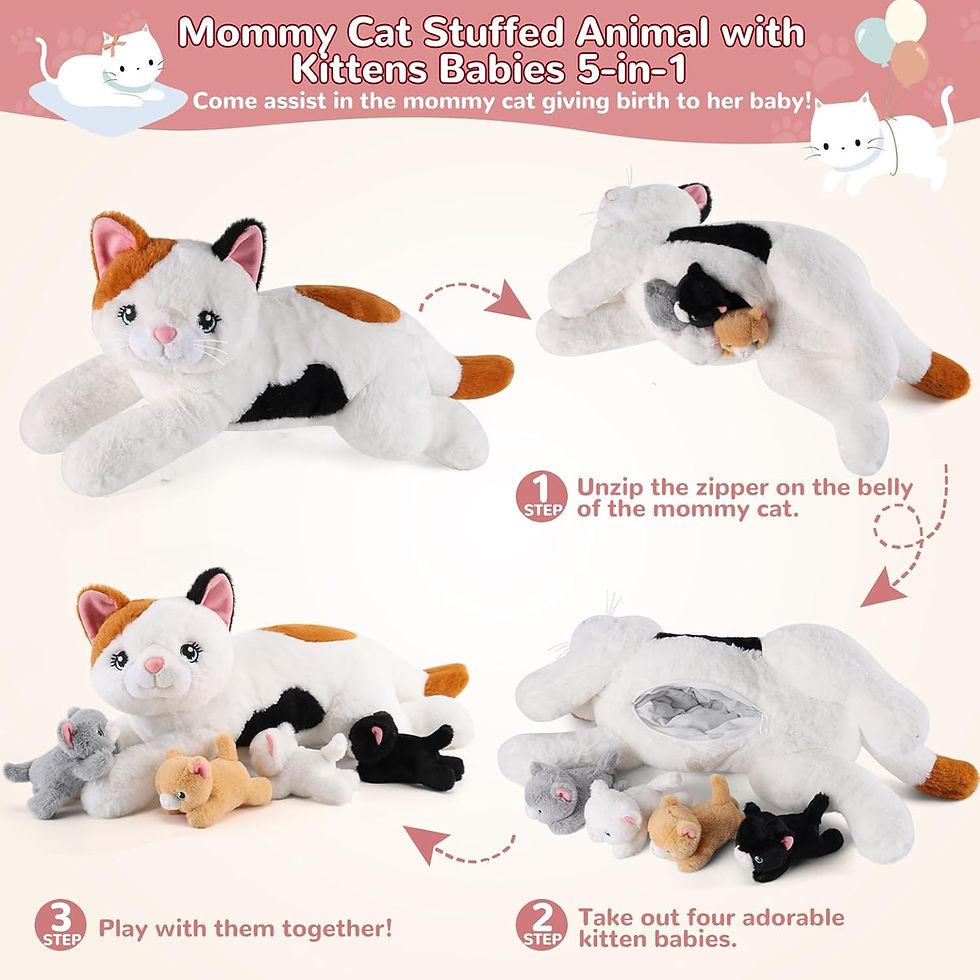 Miniaturbild: 5 Pieces Cat Stuffed Animals with Babies Inside Belly - 1 Mommy Cat with 4 Kitt