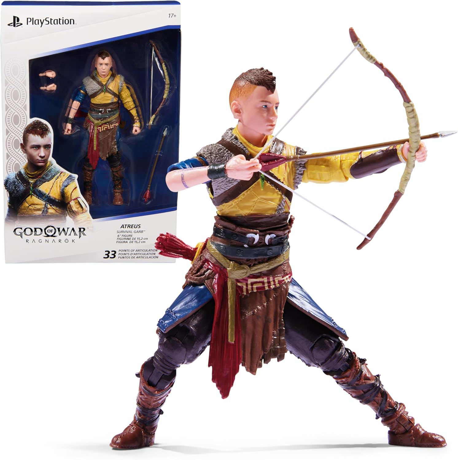 PlayStation God of War Ragnarok, 6” Atreus Action Figure with 4 Accessories, Th