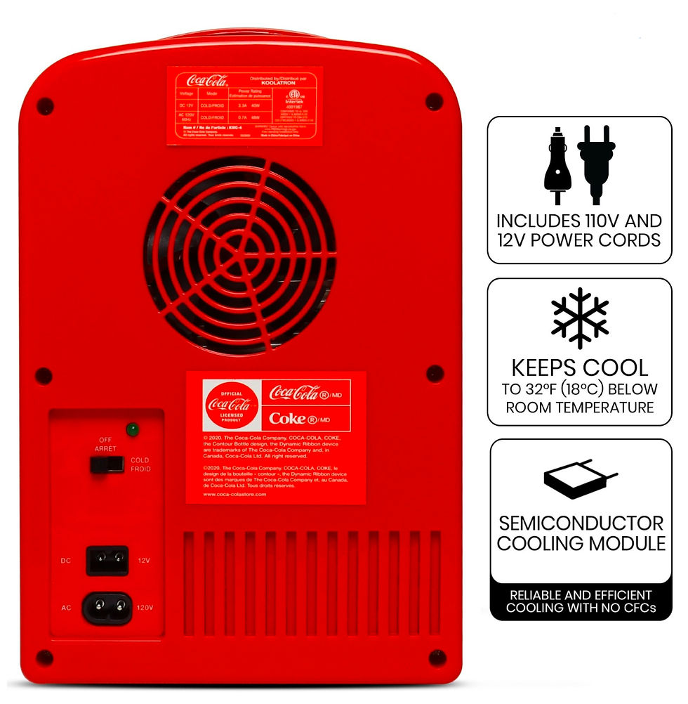 Küçük resim: Coca-Cola Classic Coke Bottle 4L Mini Fridge w/ 12V DC and 110V AC Cords, 6 Can 