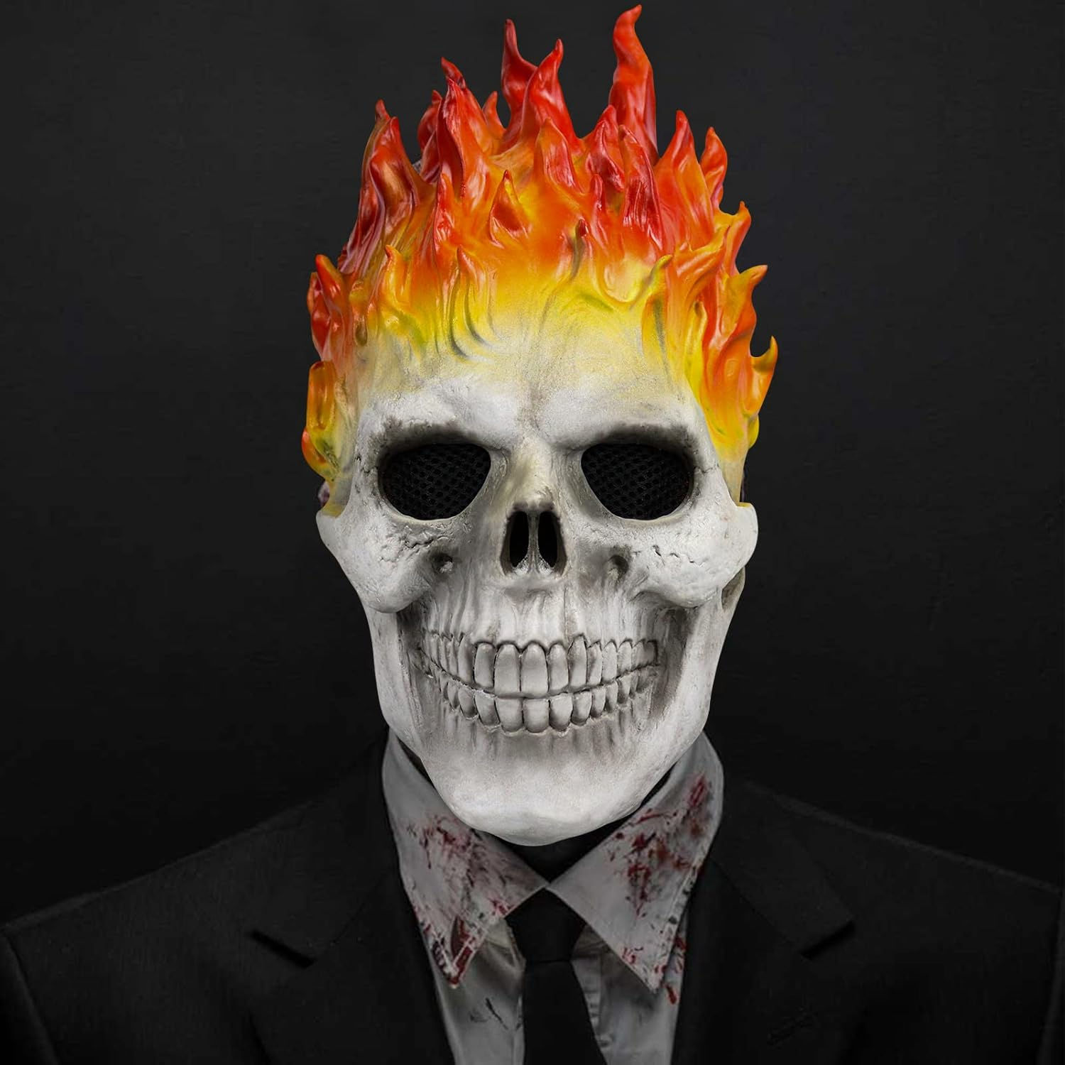 Ghost Rider Flame Skull Mask Realistic Evil Skeleton Helmet Full Head Headgear