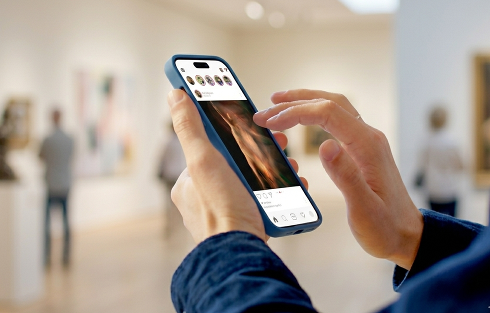 a potential museum visitor is scrolling through Instagram instead of visiting the art exhibition - museums need more than just Instagram & tiktok ads
