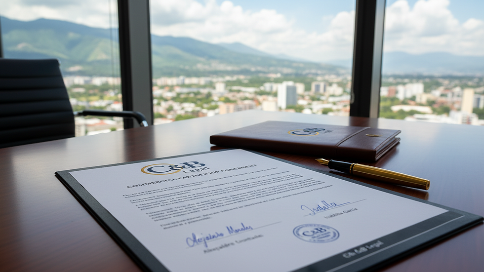 Close-up of a signed commercial contract on a desk