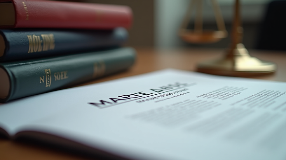 Close-up of legal books and maritime law documents on a desk