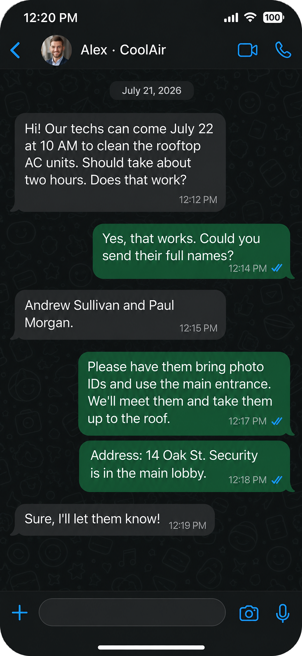 Guard tour system: share a chat screenshot — AI creates a task and fills in the fields