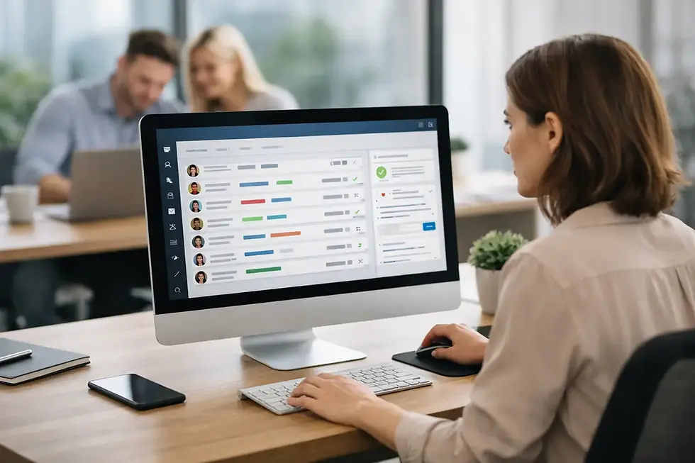 Software de gestión de solicitudes de empleados en pantalla con solicitudes abiertas y resueltas