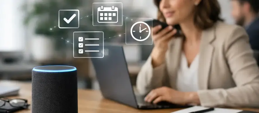 Voice AI task management on a phone converting a spoken update into a structured task