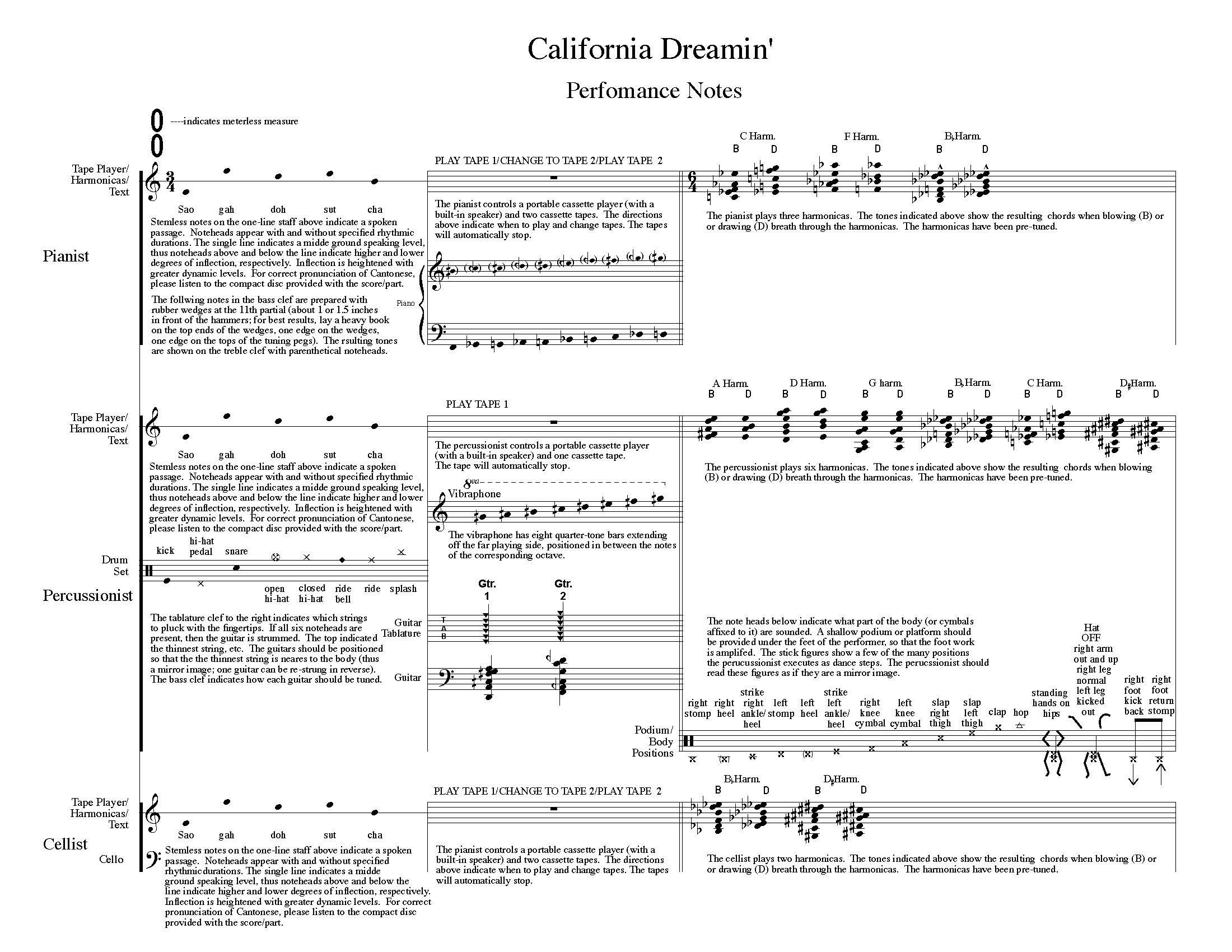 California Dreamin' (2008) for cello, piano, percussion, and audio playback