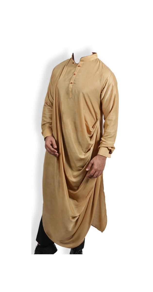 Thumbnail: Beige silk cowl drape kurta for Men