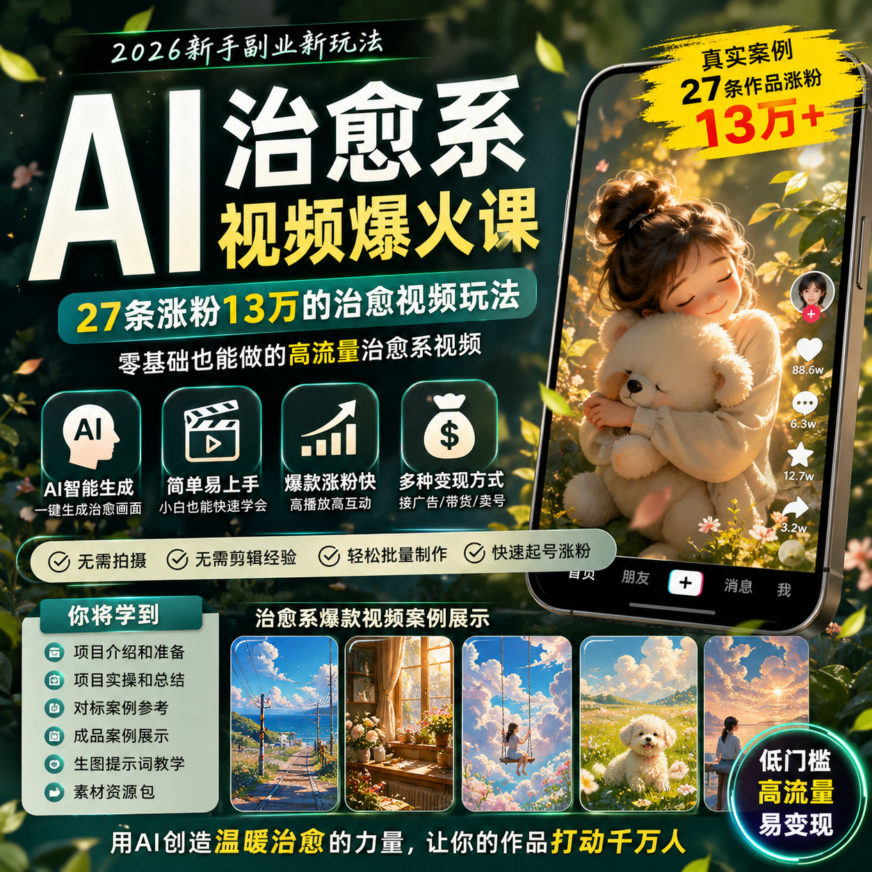 AI治愈系视频爆火课|27条作品涨粉13万,新手也能做