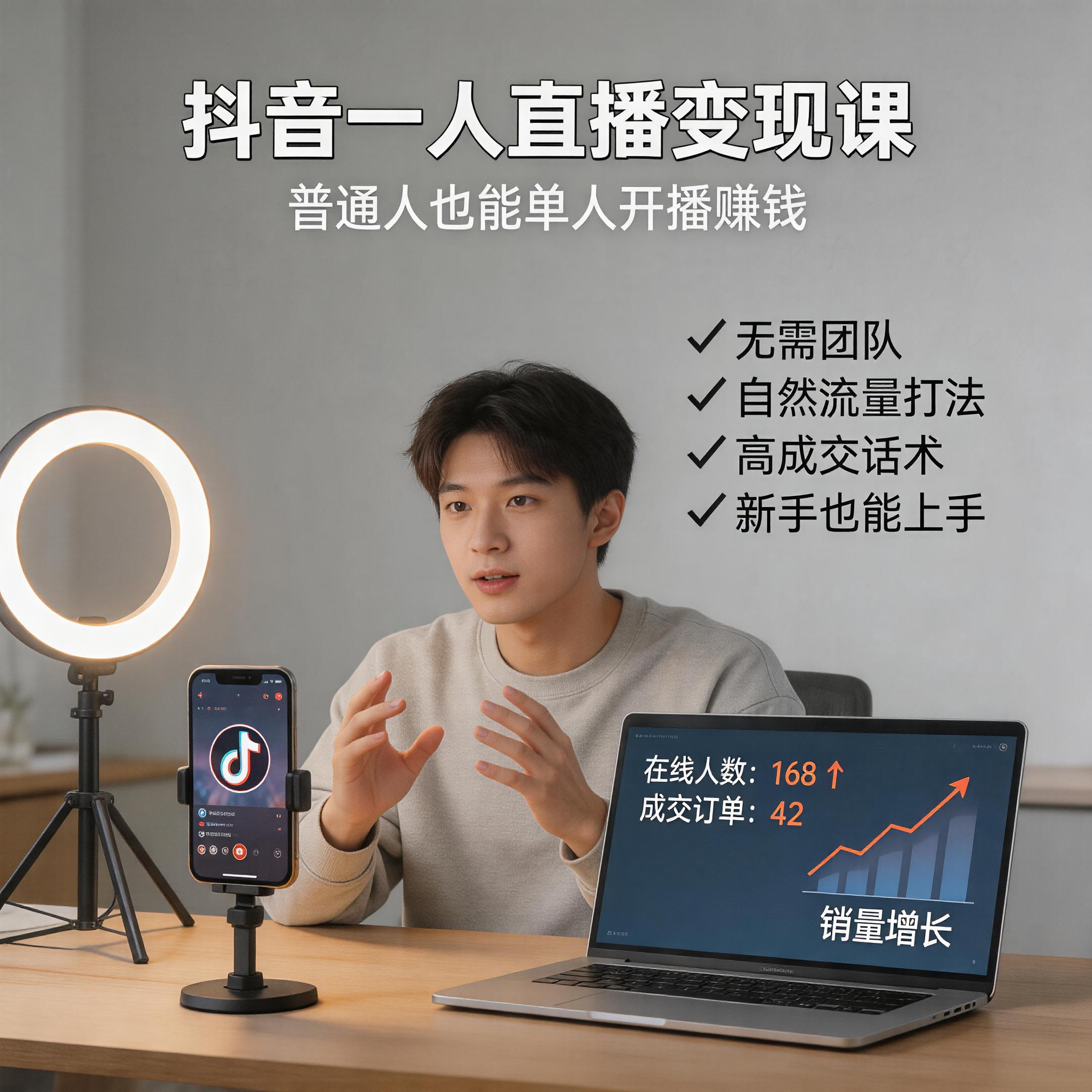抖音一人直播变现课|普通人单人开播,从0做到稳定赚钱