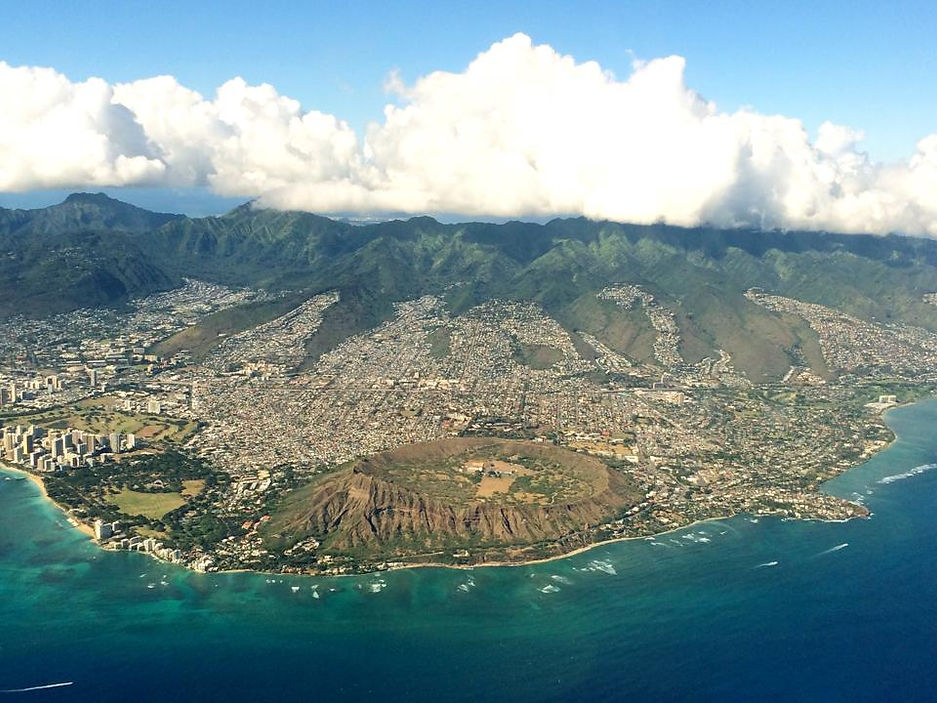 View of Diamond Head Oahu Hawaii from Airplane Window.jpg