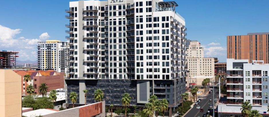 A luxury high-rise project (AVE Phoenix Sky) in downtown Phoenix, with modern finishes and vertical design.