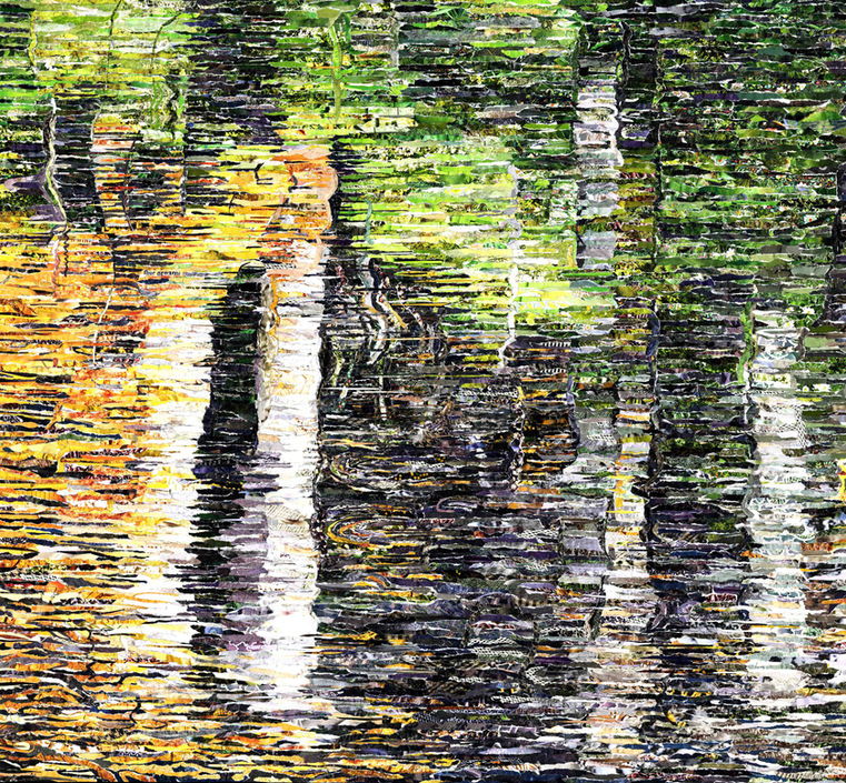Collage of autumnal colors in the river