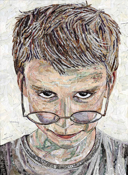 Collage of son looking over glasses