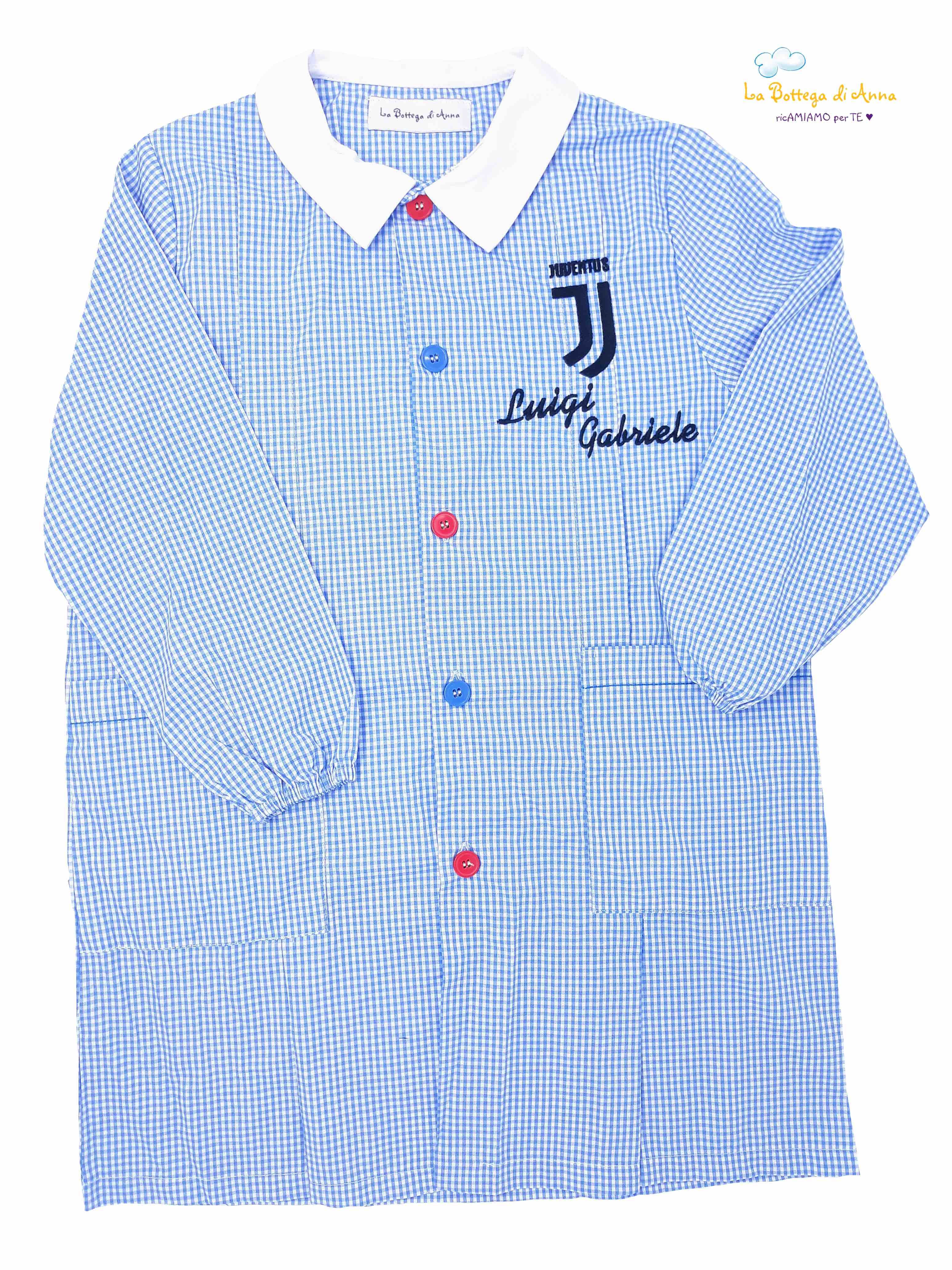 Grembiule asilo da bambino, celeste a quadretti bianchi, Squadre Calcio