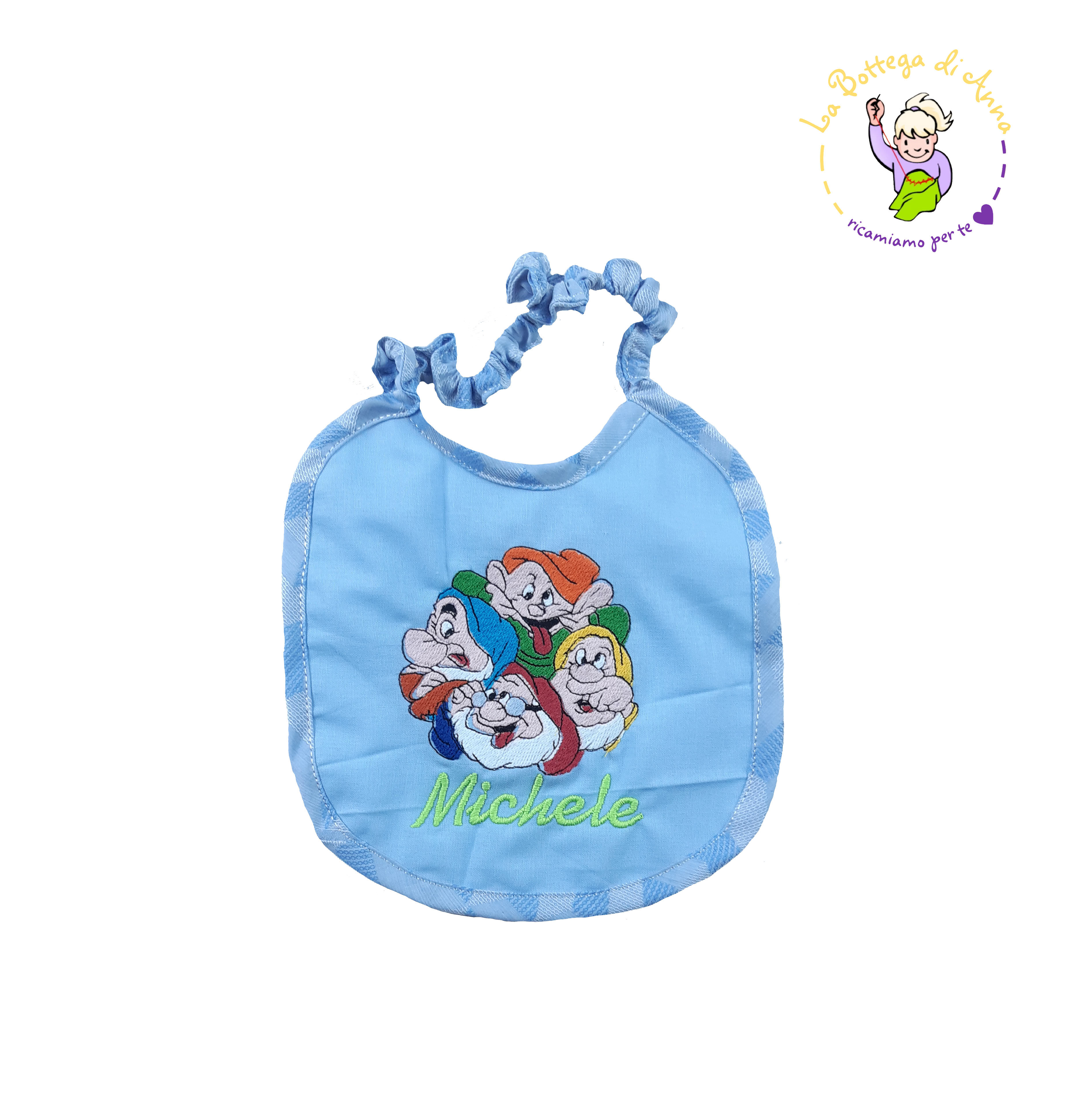 Bavaglino 7 nani con elastico - color azzurro