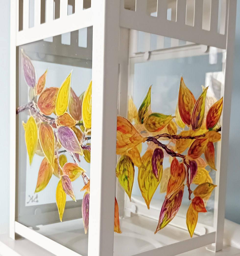 Thumbnail: 'The Last Leaves' Hand Painted  Candle Lantern