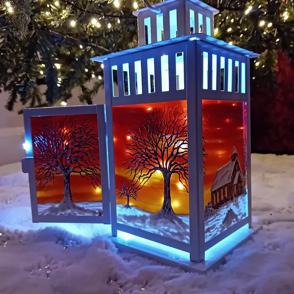 Thumbnail: 'A Country Church' Hand Painted  Candle Lantern