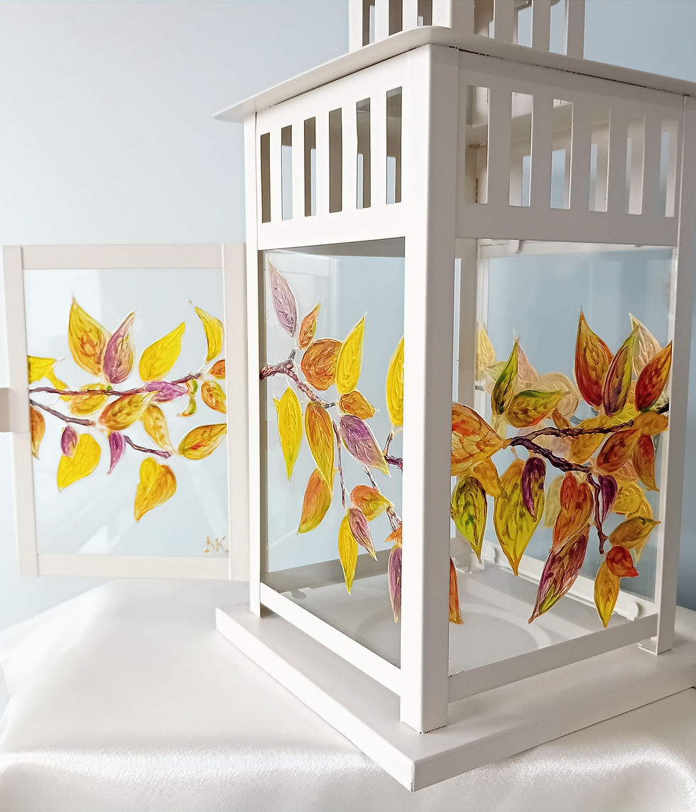 Thumbnail: 'The Last Leaves' Hand Painted  Candle Lantern