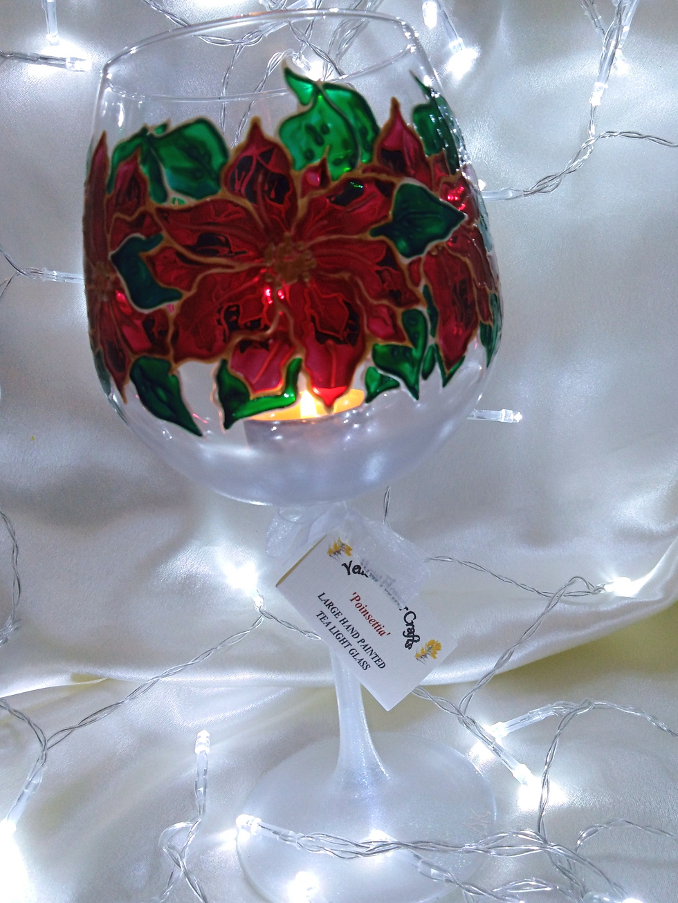 Thumbnail: 'Poinsettia' Hand Painted Stemmed Candle Glass