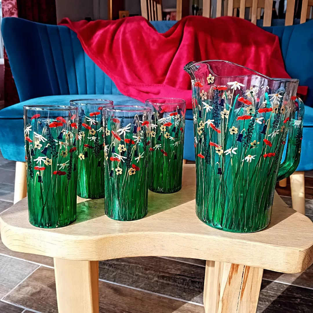 'Summer Meadow' Hand Painted Water Jug Set with 2 or 4 Glasses
