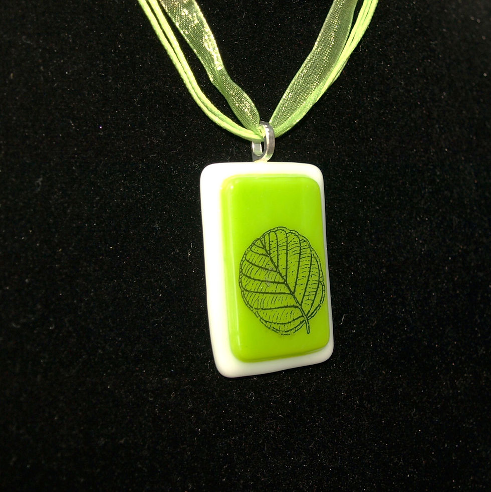 Thumbnail: Bright Green Fused Glass Leaf Silouhette Necklace
