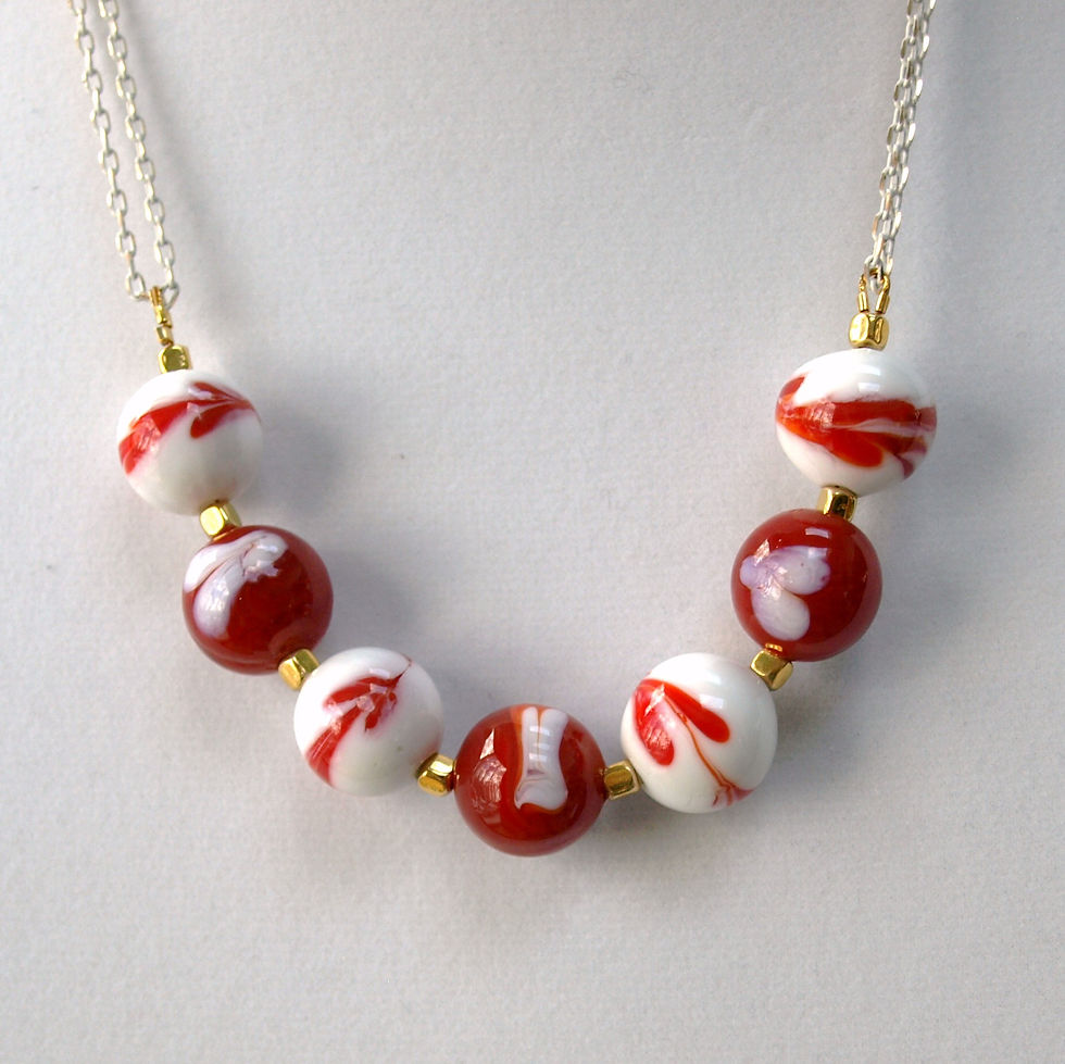 Thumbnail: Red and White Swirls Lampwork Necklace
