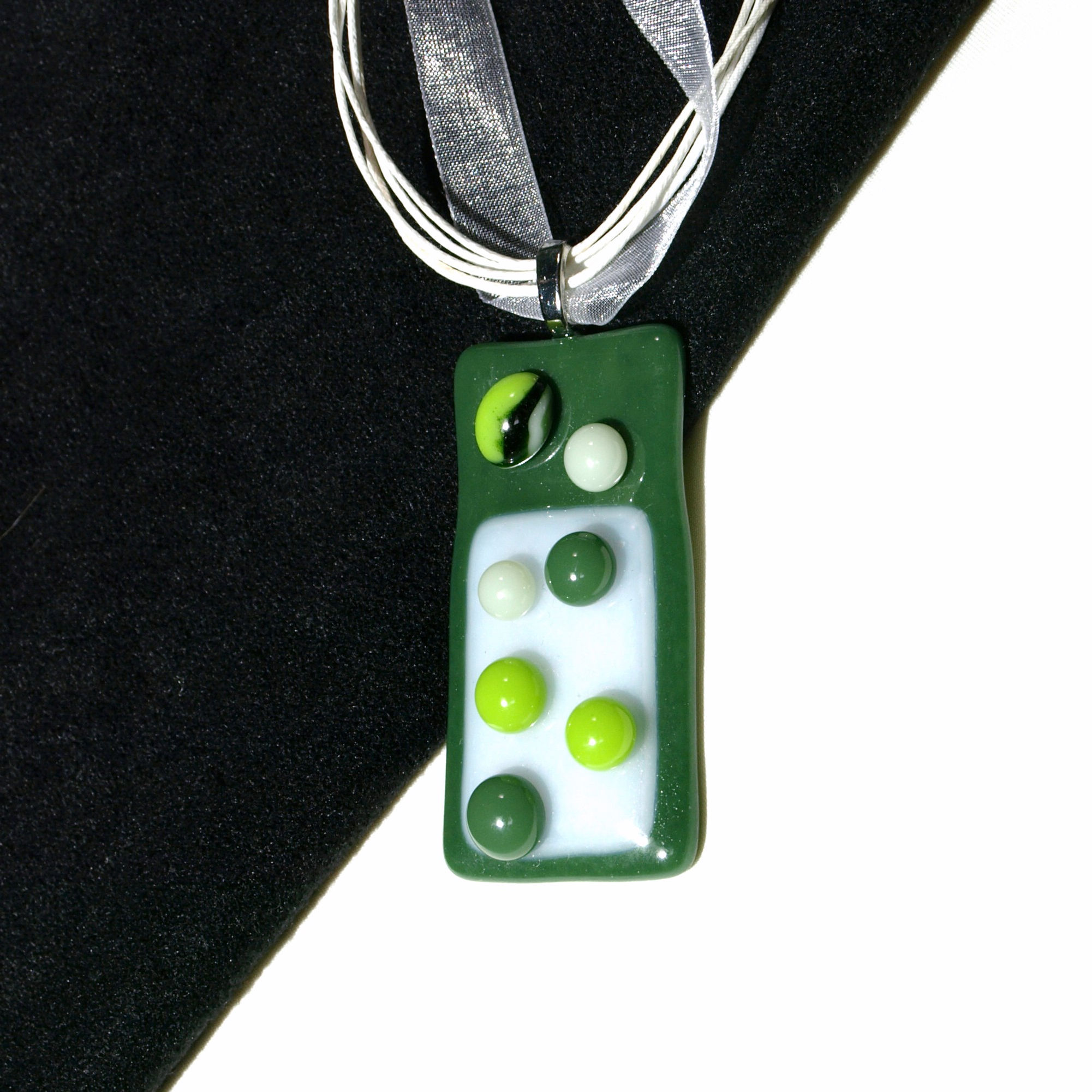 Dotty Green Fused Art Glass Necklace