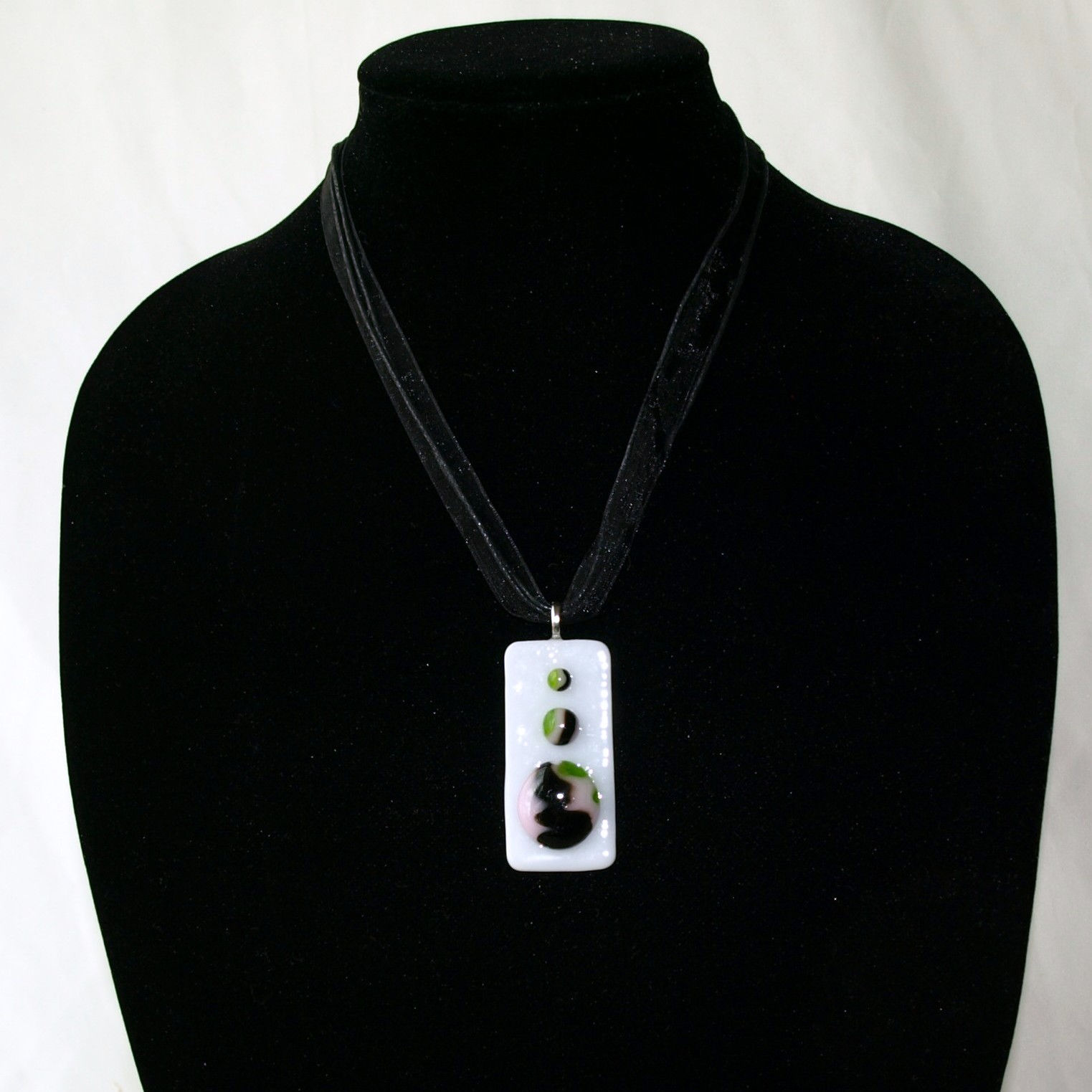 Pink and Green Swirly Fused Glass Necklace