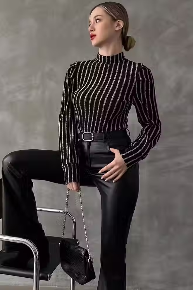 Gestreepte Blouse met Zwarte Glitter