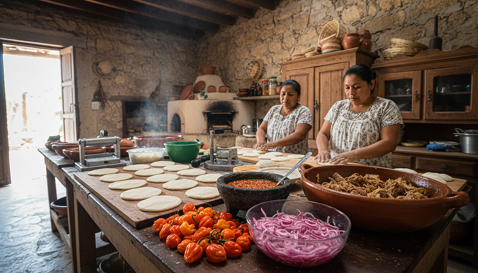 Dos mujeres en una cocina comercial yucateca