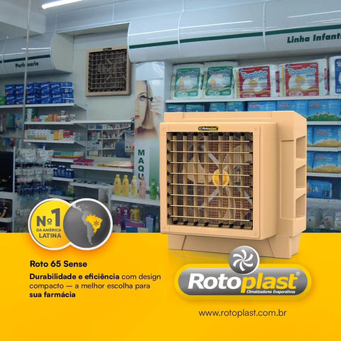 Os climatizadores evaporativos da Rotoplast são ideais para indústrias e comércios, proporcionando eficiência energética e sustentabilidade ambiental. Eles oferecem uma significativa redução de custos operacionais e melhoram a qualidade do ar com a mais avançada tecnologia de climatização. Estes climatizadores garantem economia de energia e manutenção fácil, sendo perfeitos para grandes ambientes como supermercados, hortifruti, escolas, academias, clínicas, hospitais, lojas, confecções, cozinhas industriais, panificadoras, bares, oficinas, galpões, agronegócios, templos religiosos, e centros de distribuição.

Com nossos climatizadores evaporativos industriais e climatizadores evaporativos comerciais, você experimentará redução de problemas respiratórios, ar renovado, e saúde fortalecida. Nossos produtos possuem tela anti-insetos, hélice anticorrosiva, e descarte de água automatizado, garantindo proteção contra insetos e desempenho e durabilidade. A facilidade na troca de água e limpeza do reservatório são outras vantagens.

A tecnologia avançada de climatização da Rotoplast oferece climatizadores eficientes e sustentáveis, soluções de climatização para negócios, e climatizadores econômicos e ecológicos. Além disso, nossos produtos proporcionam melhoria da qualidade do ambiente, soluções de resfriamento para empresas, e climatizadores de alta performance. Com climatização natural e econômica e resfriamento eficiente para grandes áreas, nossos sistemas de resfriamento industrial e ventilação evaporativa para comércios são ideais para qualquer necessidade de climatização de ambientes comerciais e indústrias.

Os climatizadores evaporativos para escritórios, climatizadores evaporativos de baixo consumo, e soluções de resfriamento ecológicas são apenas algumas das opções que oferecemos. Nossa tecnologia de resfriamento por evaporação garante que você tenha climatizadores industriais econômicos e eficientes para qualquer aplicação.

Modelos de Climatizadores Evaporativos Rotoplast:
Roto 180
Roto 170
Roto 160
Roto 140
Roto 100
Roto 95
Roto 80
Roto 69
Roto 65
Roto 30
Roto 60 Sense
Roto 90
Roto 110 Teto
Roto 150 Teto
Roto 70
Roto 55
Roto 58
Roto 49
Roto 52