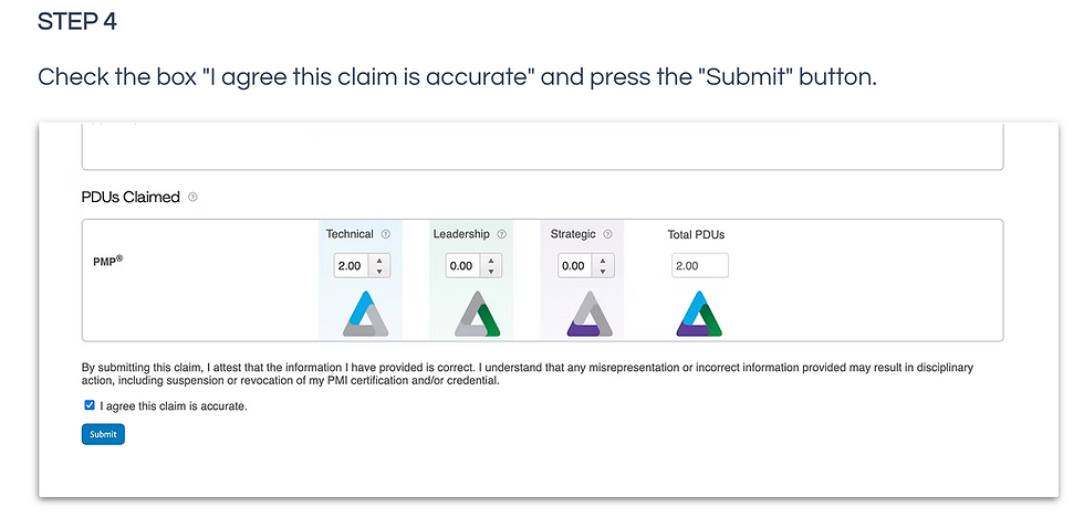 STEP 4: Instructions to check "I agree this claim is accurate" and press "Submit." 