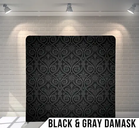 Gigglys Premium Photo Booth Backdrop - black & grey damask