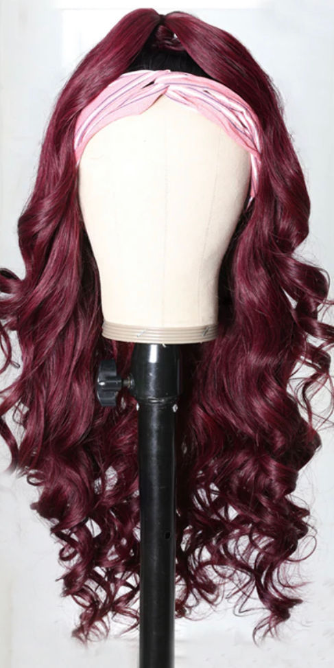 Headband Burgundy Body Wave Wig Human Hair