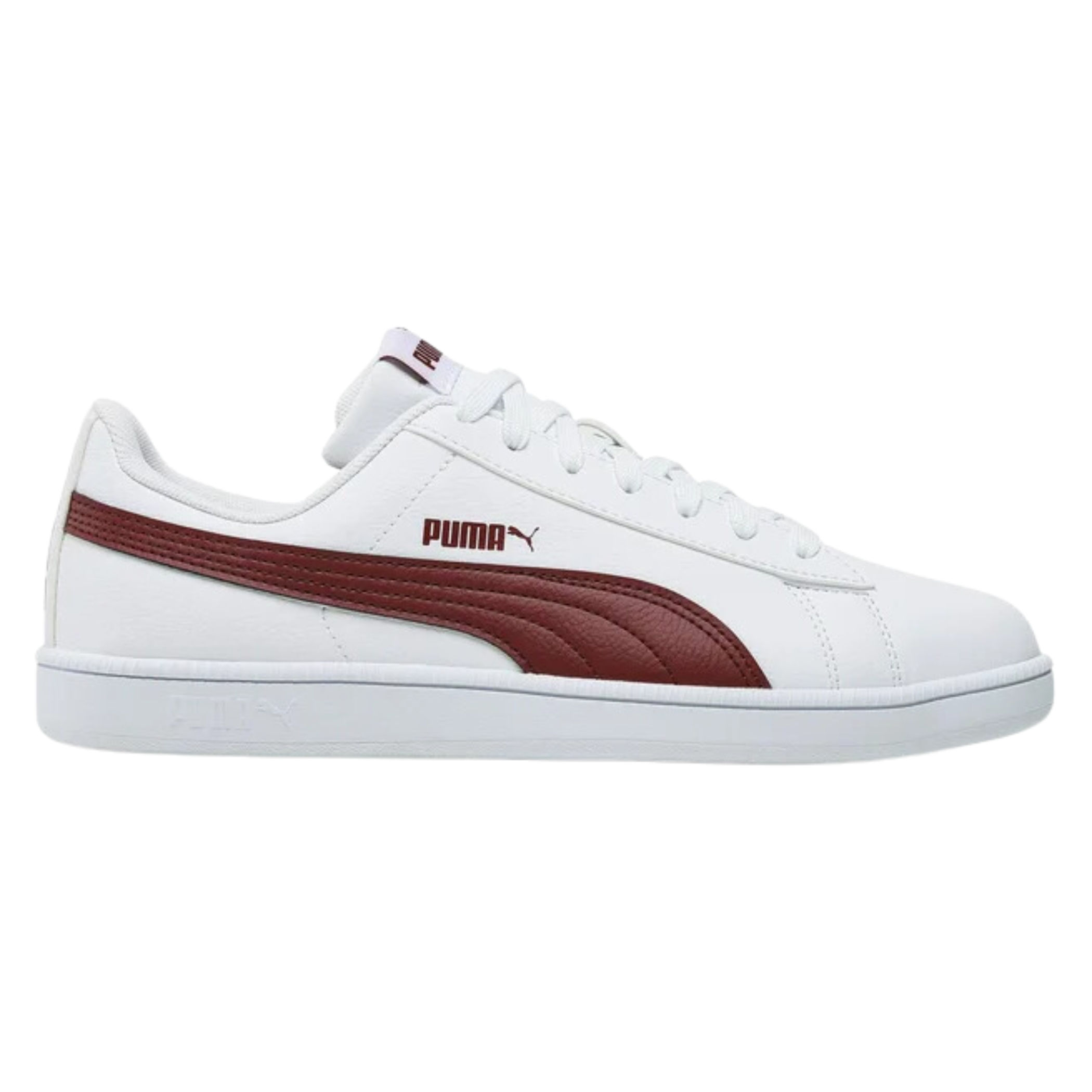 Tenis Puma Smash Piel Blancos con Linea Vino