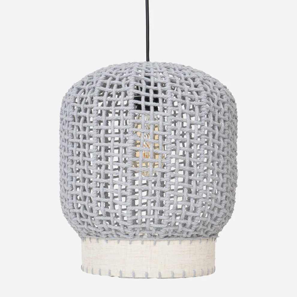Nordic Shore woven cotton pendant light in grey and white with soft ambient glow
