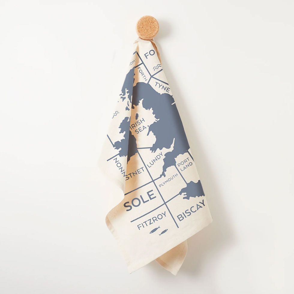 Organic cotton tea towel with UK Shipping Forecast nautical map