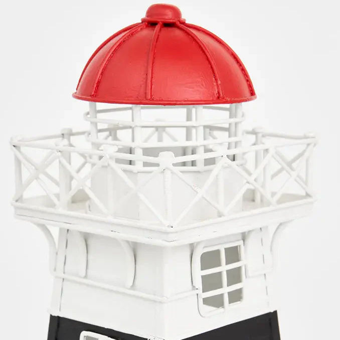 Thumbnail: Illuminated lighthouse lamp in classic black, white and red design, coastal style lighting