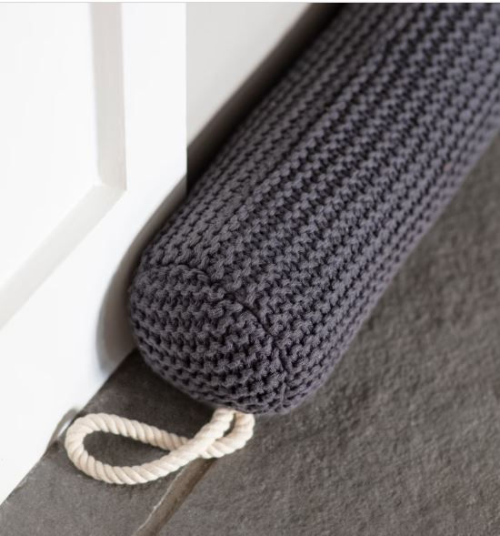 Dark grey knitted draught excluder coastal style