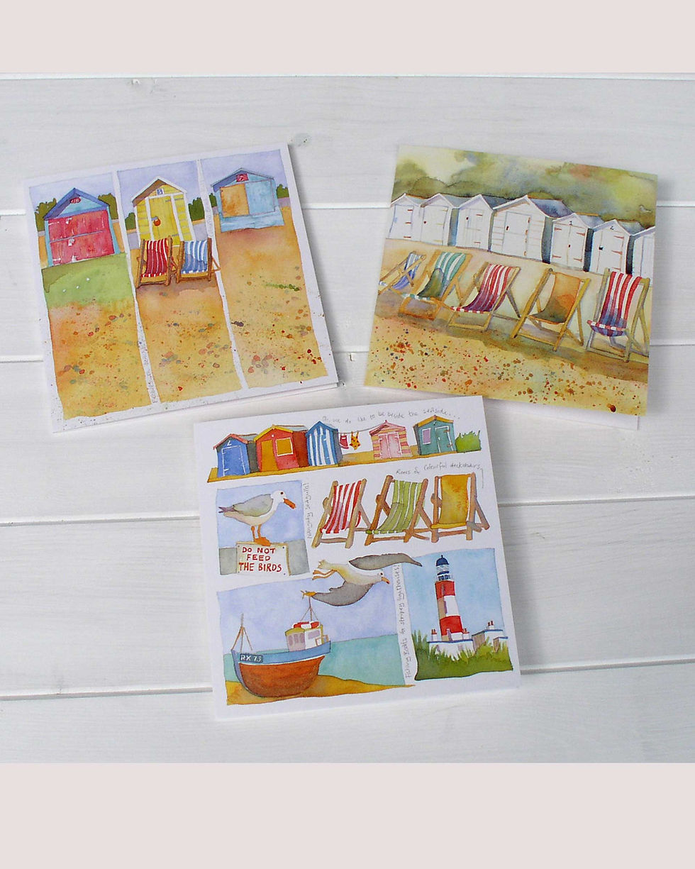 Thumbnail: DECKCHAIRS AND HUTS CARD BY EMMA BALL