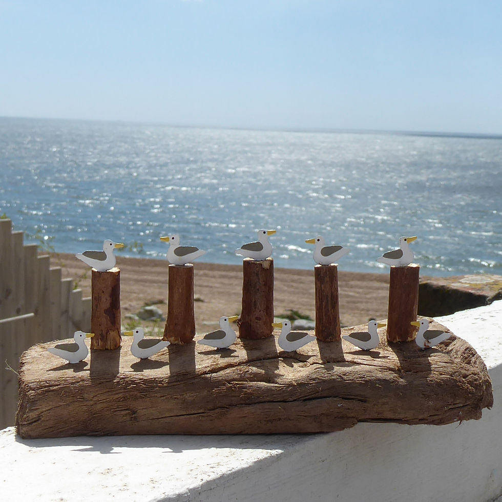 Thumbnail: MINI SEAGULLS ON DRIFTWOOD GROYNES