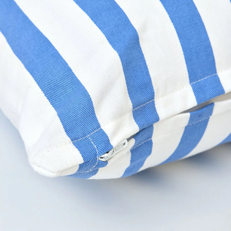 Thumbnail: Zip detail of the Beach House Stripe Fish Cushion.