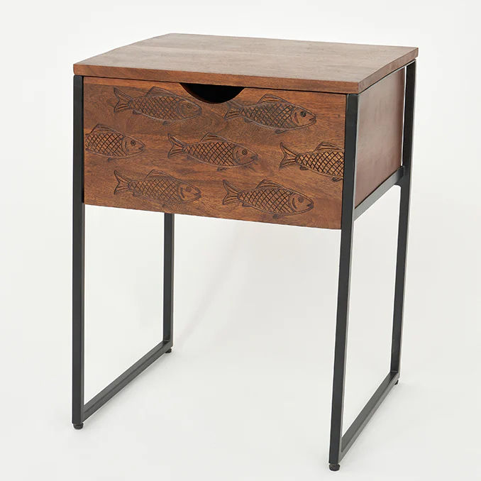 Thumbnail: CARVED FISH WOODEN BEDSIDE TABLE