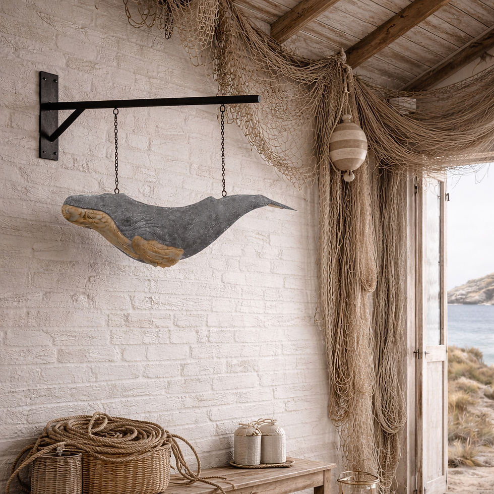 hanging coastal whale sign ornament with wall bracket