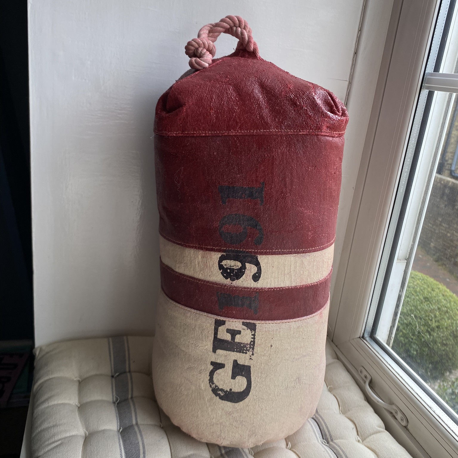 RED & OFF WHITE BUOY SHAPED BOLSTER CUSHION - SECONDS