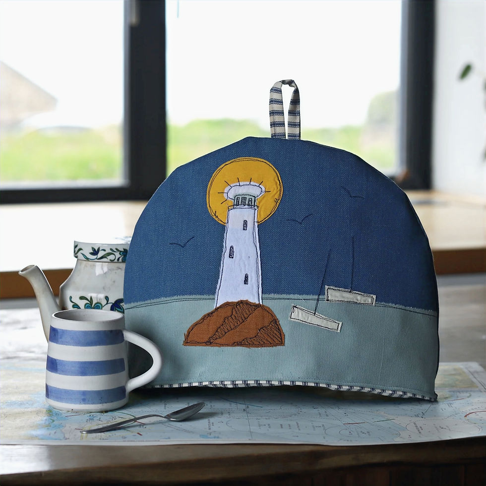 Poppy Treffry Lighthouse Large Tea Cosy with appliqué lighthouse design